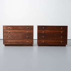 Pair of Bookmatched Wood Dressers / Chests of Drawers, Manner of George Nelson
