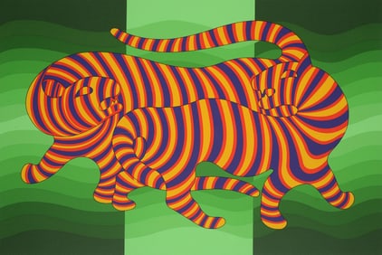 Victor Vasarely TWO TIGERS (GREEN) Screenprint