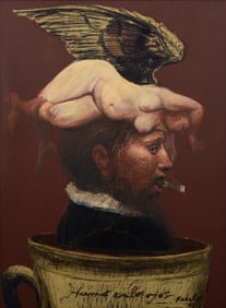 Large Roberto Fabelo Painting, Female Nude, 59"H