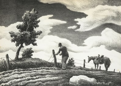 Thomas Hart Benton THE FENCE MENDER Lithograph