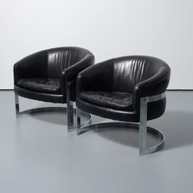 Pair of Barrel Back Lounge Chairs Attributed to Milo Baughman