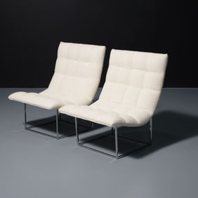 Pair of Milo Baughman Scoop / Slipper Lounge Chairs