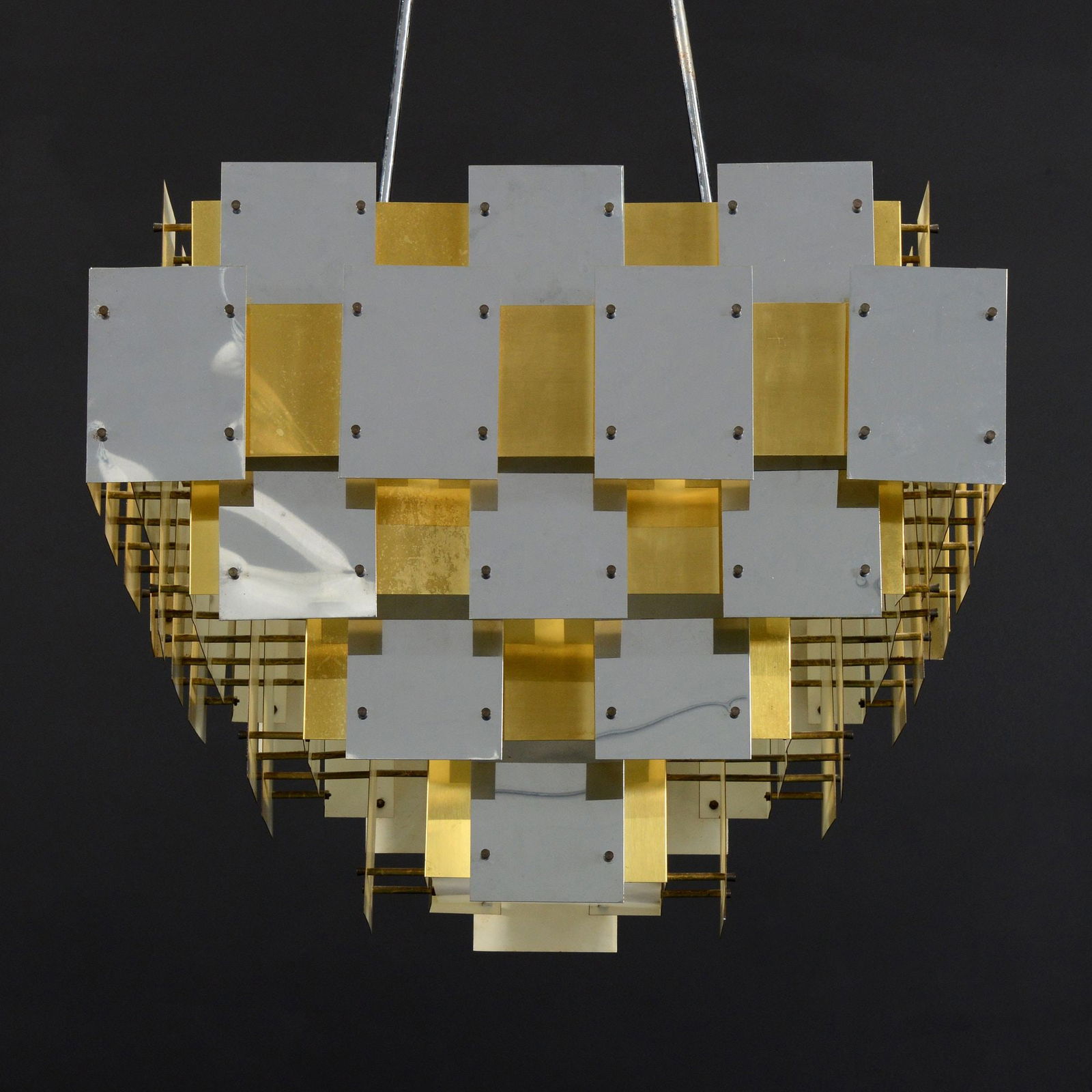 Large Robert Sonneman CITYSCAPE Chandelier: Artist/Designer; Manufacturer: Robert Sonneman (American, b. 1942); Sonneman Associates, Inc. (USA)Marking(s); notes: Fredrick Raymond labels on wire capsMaterials: chromed,