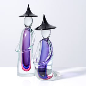 2 Formia SOMMERSO Asian Figures, 19.5"H, Murano