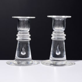 Pair of Steuben Teardrop Candlesticks