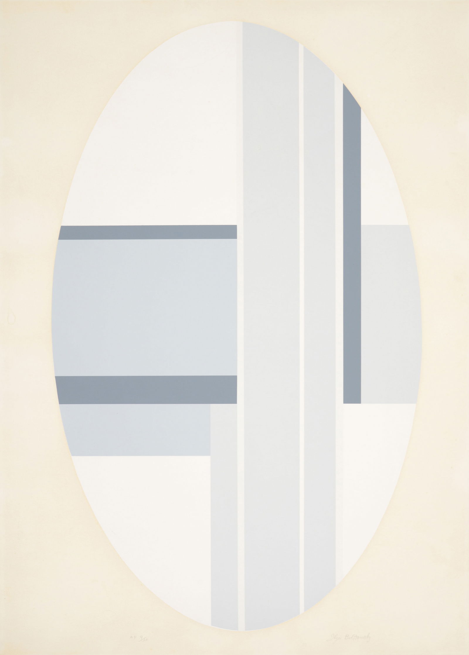 Ilya Bolotowsky OVAL, GREY & WHITE Screenprint (1 of 5)