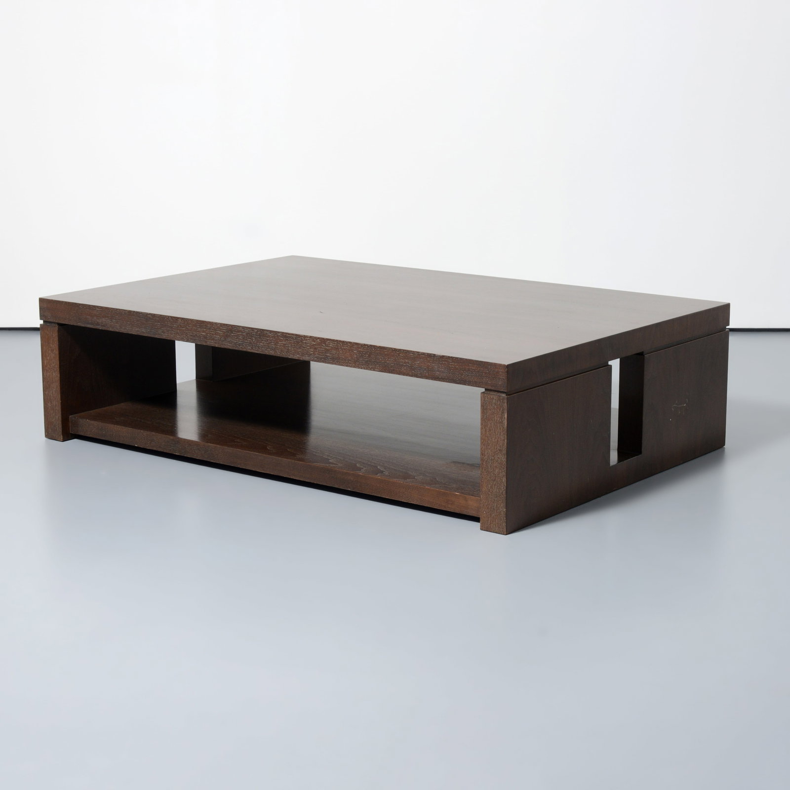 Large Holly Hunt DYAD Coffee Table: Artist/Designer; Manufacturer: Holly Hunt (USA)Marking(s); notes: Holly Hunt plaqueMaterials: ash veneerDimensions (H, W, D): 16"h, 62"w, 42&