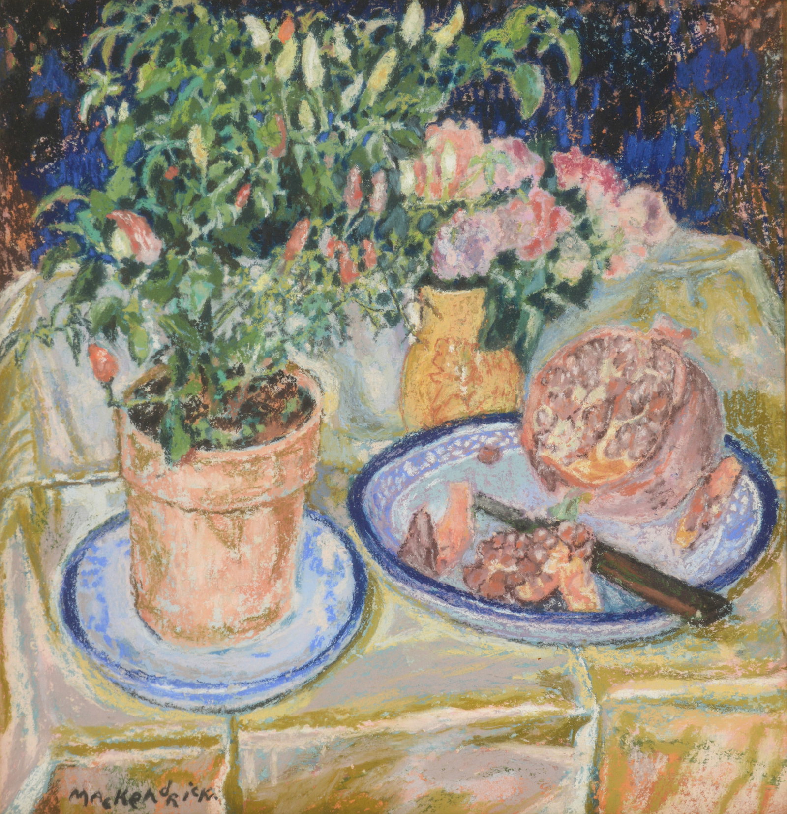 Lilian Mackendrick Floral Still Life Drawing: Artist/Designer; Manufacturer: Lilian Mackendrick (American, 1906-1987) Marking(s); notes: signed Materials: appears to be pastel or similar Dimensions (H, W, D):