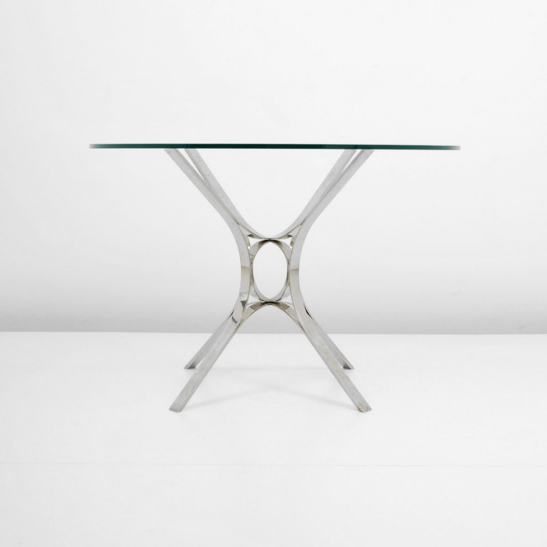 Roger Sprunger Dining Table: Designer & Manufacturer: Roger Sprunger; Dunbar Markings: none Country of Origin & Materials: USA; wood, chrome Additional Information & Circa: Dining/center hall table by Roger Sprunger; c. 1970 (Key