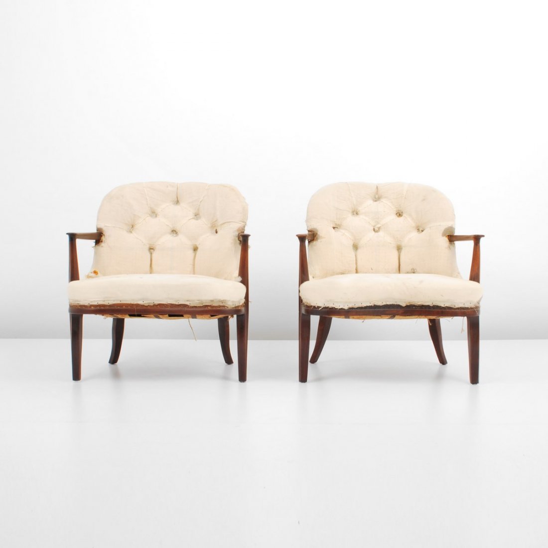 Pair of Edward Wormley "Janus" Lounge Chairs: Designer & Manufacturer: Edward Wormley; Dunbar Markings: none Country of Origin & Materials: USA; wood, upholstery Additional Information & Circa: Pair of "Janus" lounge chairs, model 5705, by Edward