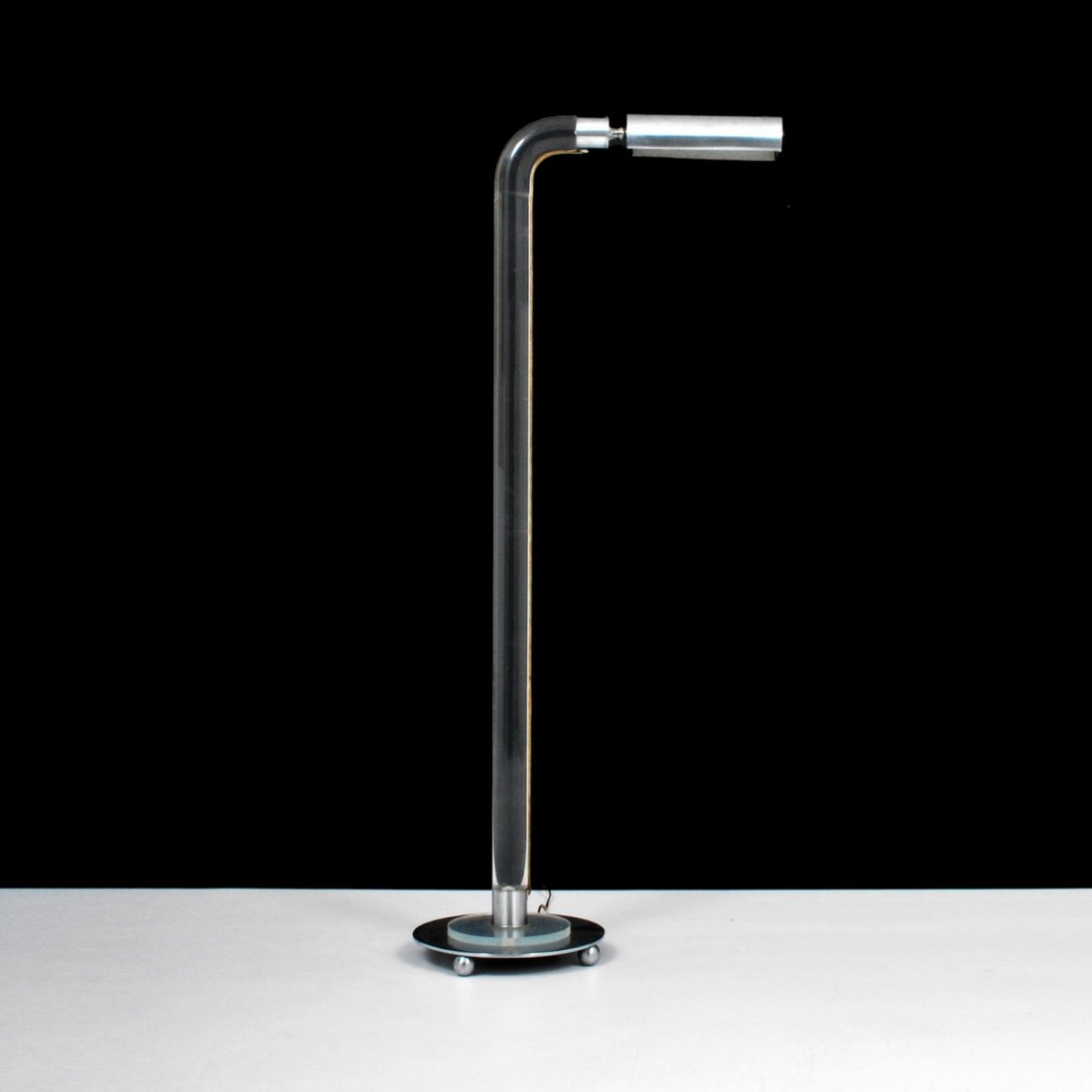 Lucite Floor Lamp, Karl Springer: Designer & Manufacturer: Karl Springer, Manner of Markings: none Country of Origin & Materials: unknown; acrylic, metal Additional Information & Circa: Adjustable lucite floor lamp in the manner of Ka