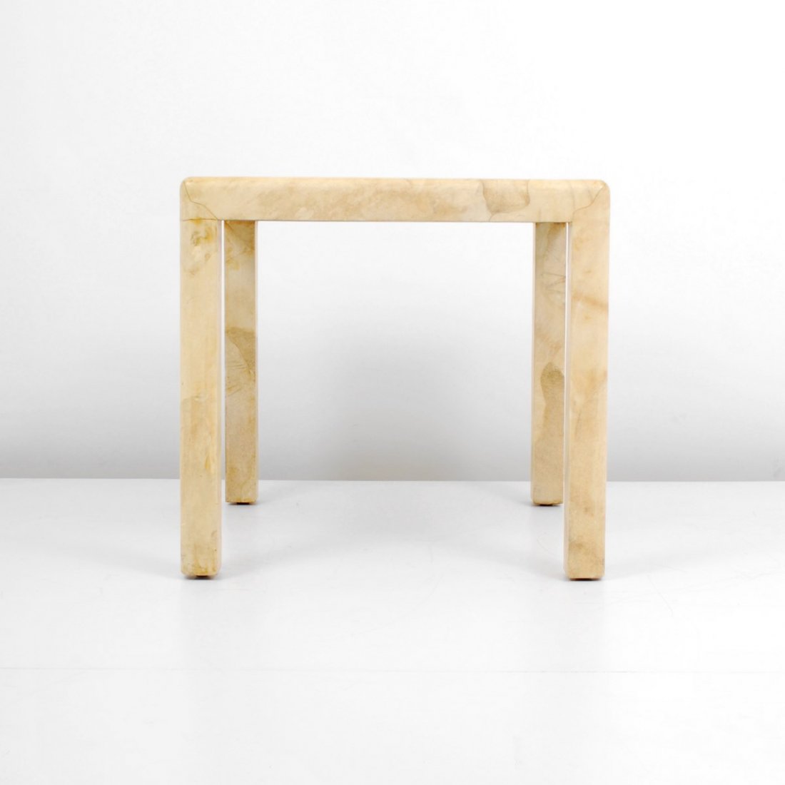 Goatskin Game Table, Karl Springer: Designer & Manufacturer: Karl Springer, Manner of Markings: none Country of Origin & Materials: unknown; goatskin, wood Additional Information & Circa: Lacquered goatskin game table in the manner of K