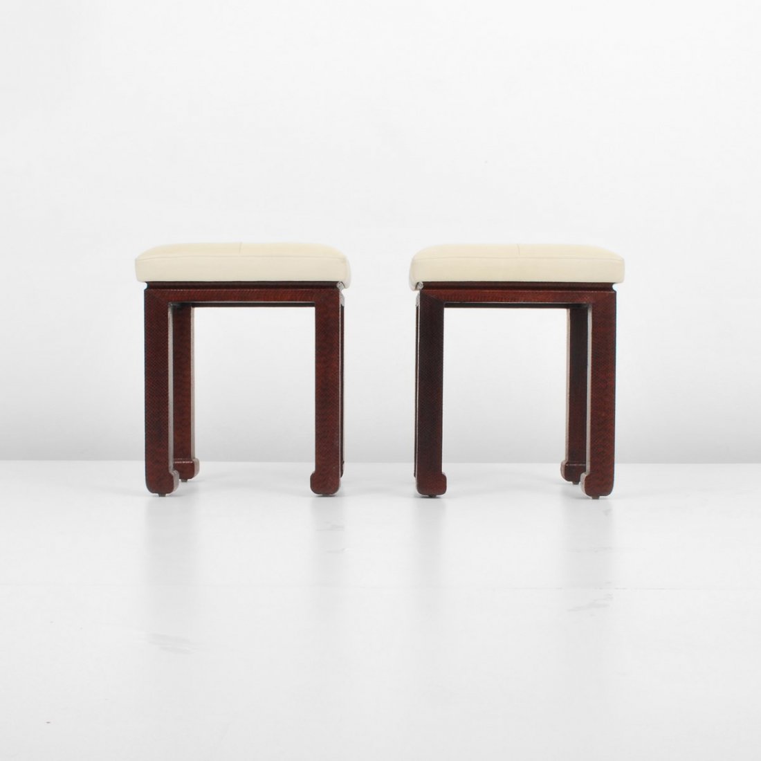 Pair of Stools, Manner of Karl Springer: Designer & Manufacturer: Karl Springer, Manner of Markings: none Country of Origin & Materials: USA; snakeskin, leather Additional Information & Circa: Fine pair of snakeskin and leather stools in the