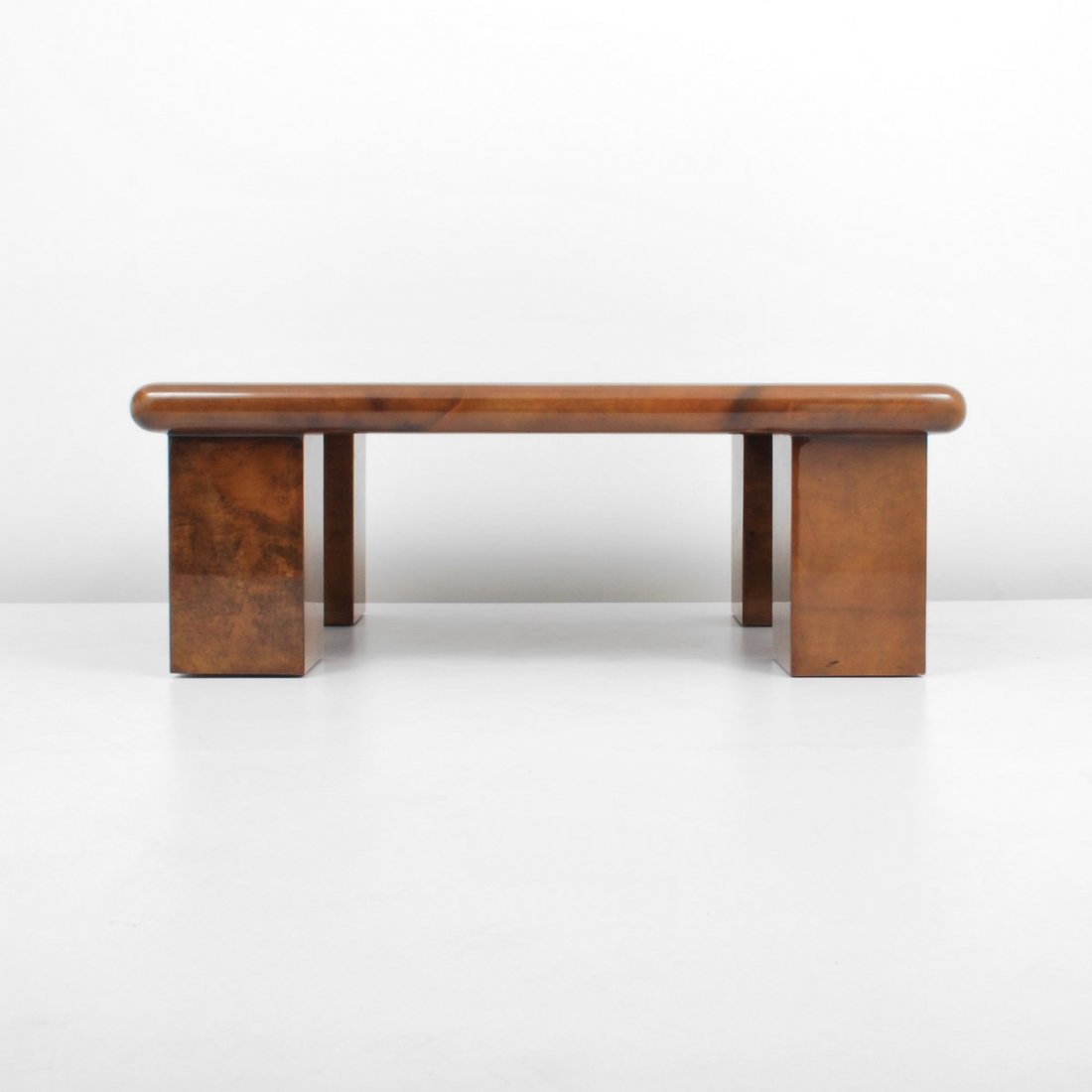 Goatskin Cocktail Table, Karl Springer: Designer & Manufacturer: Karl Springer, see notation in "Additional Information & Circa" Markings: marked Country of Origin & Materials: USA; lacquered goatskin Additional Information & Circa: Lacquer