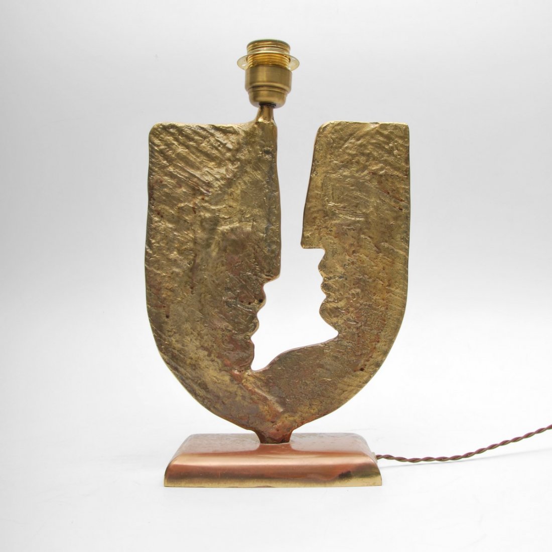French Bronze Lamp, Jean Cocteau: Designer & Manufacturer: Jean Cocteau, Manner of Markings: none Country of Origin & Materials: France; bronze Additional Information & Circa: Bronze lamp with two faces in the manner of Jean Cocteau; 
