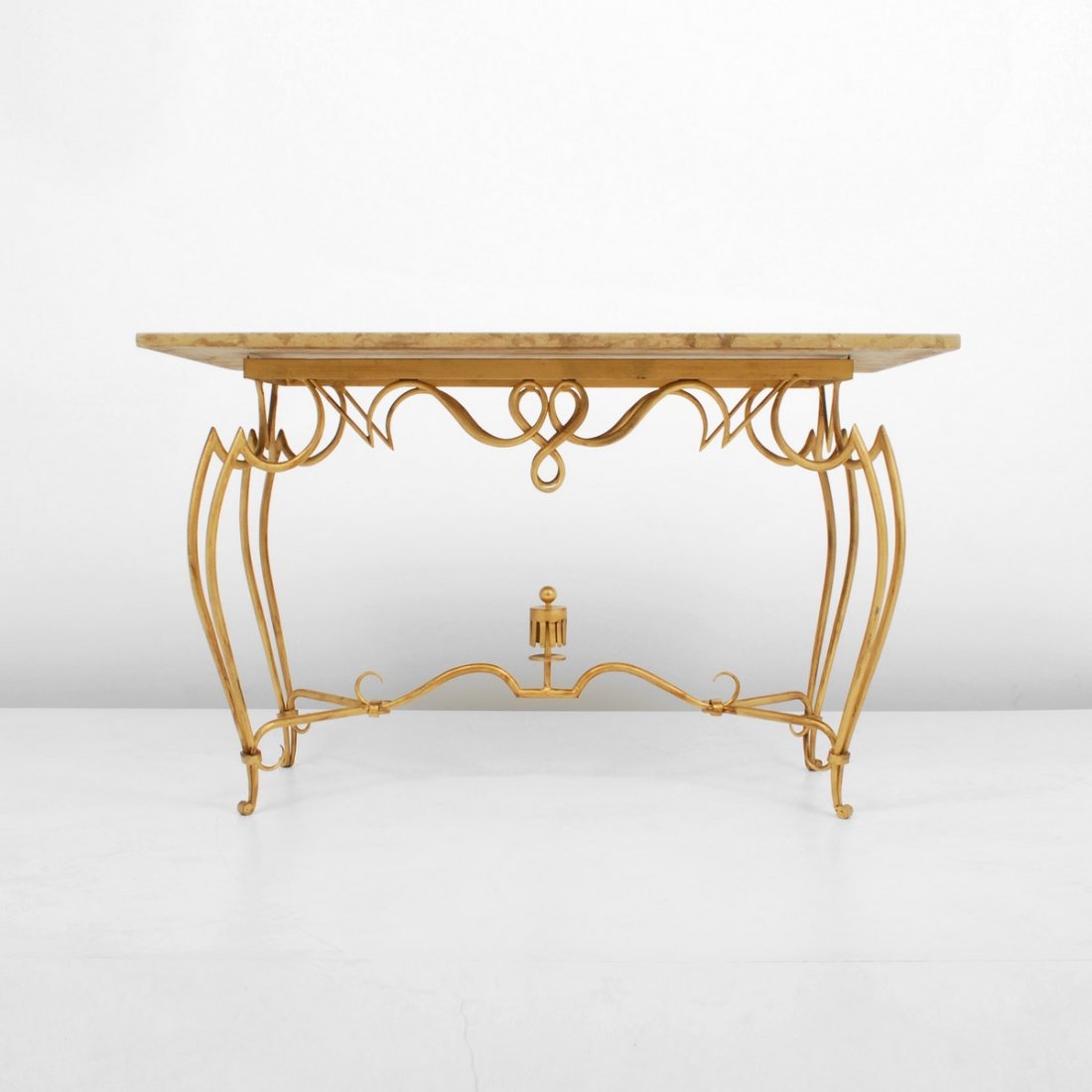 Rare Rene Drouet Console Table: Designer & Manufacturer: Rene Drouet Markings: none Country of Origin & Materials: France; metal, marble Additional Information & Circa: Rare and large console/sofa table by Rene Drouet; c. 1940 (Key