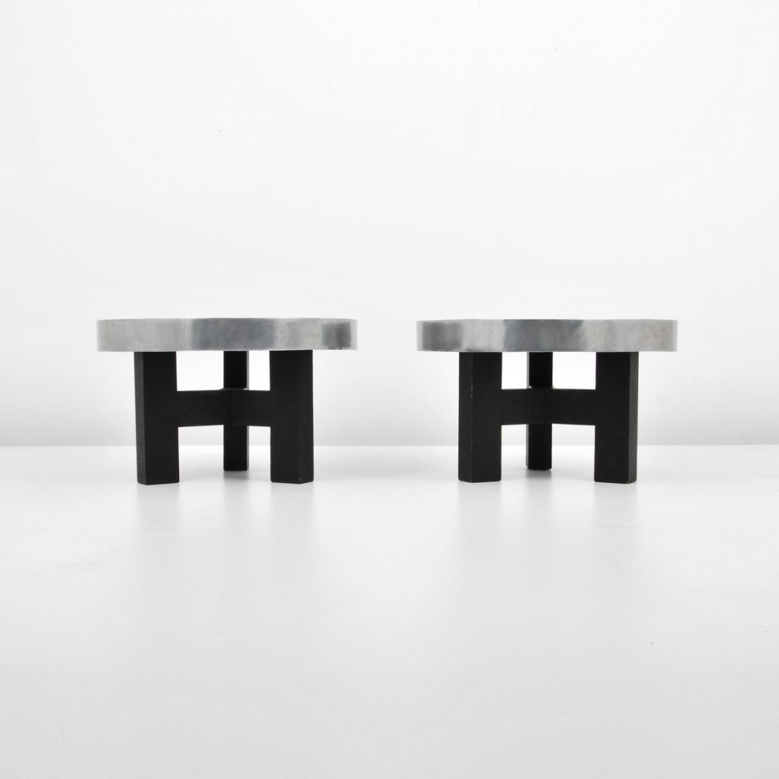 Rare Pair of Ado Chale Tables: Designer & Manufacturer: Ado Chale Markings: marked Country of Origin & Materials: Belgium; metal, wood Additional Information & Circa: Fine and rare pair of end/side tables with decorative tops by Ad