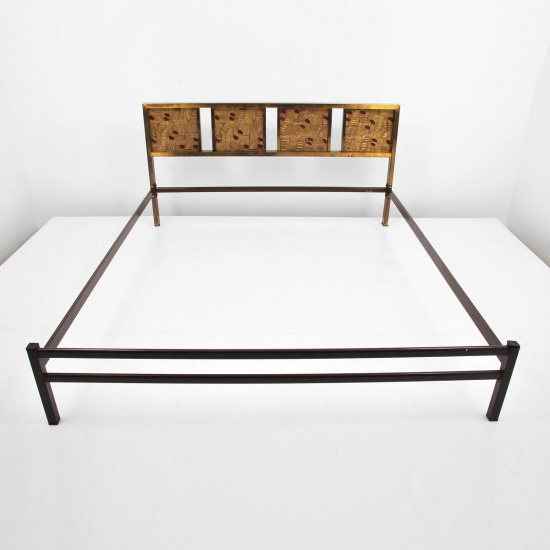 Arnaldo Pomodoro Bed: Designer & Manufacturer: Arnaldo Pomodoro Markings: marked Country of Origin & Materials: Italy; bronze, steel Additional Information & Circa: Enameled bronze bed by Arnaldo Pomodoro; c. 1962 (Key Wor