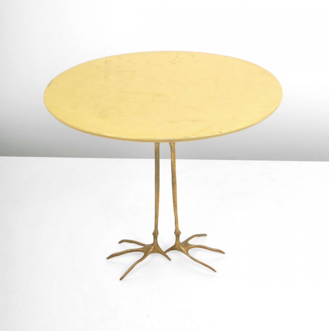 Meret Oppenheim "Traccia" Table: Designer & Manufacturer: Meret Oppenheim; Simon Gavina Markings: none Country of Origin & Materials: Italy; gold leaf over wood, cast bronze Additional Information & Circa: "Traccia" occasional table