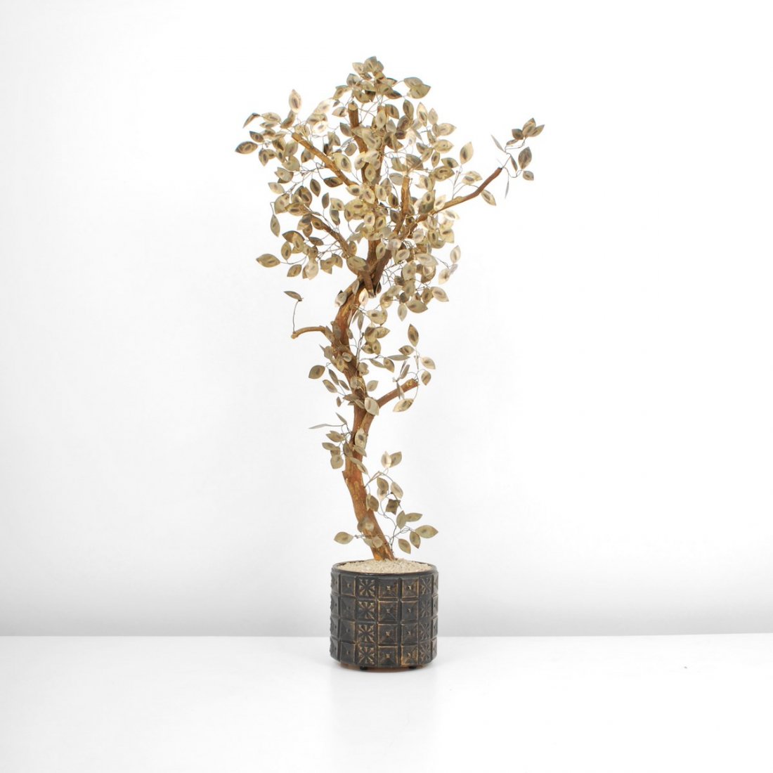 Large Floor Tree Sculpture, Curtis Jere: Designer & Manufacturer: Curtis Jere, Attributed; Artisan House Markings: none Country of Origin & Materials: USA; metal, other Additional Information & Circa: Large floor tree sculpture attributed to