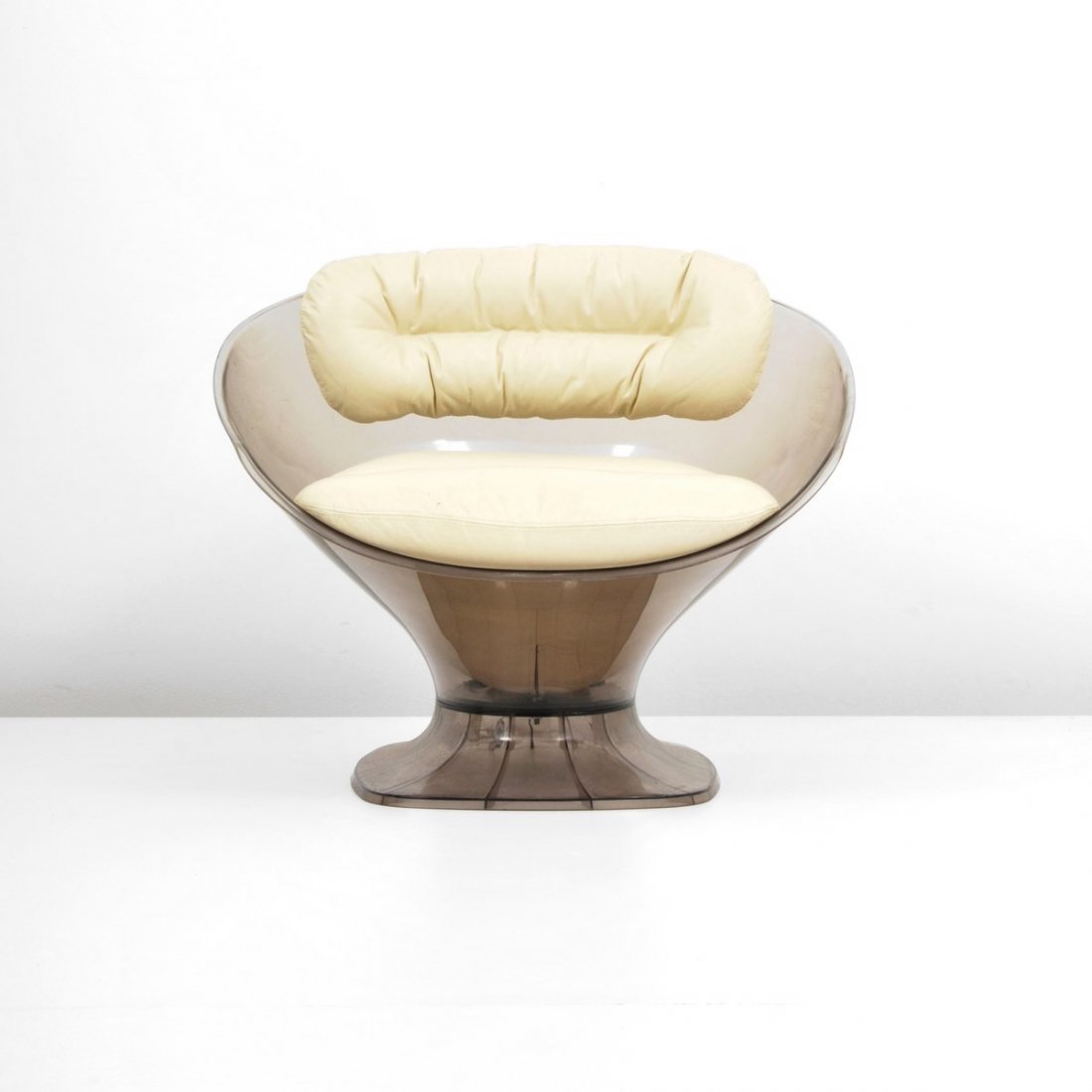 Raphael Lounge Chair: Designer & Manufacturer: Raphael Markings: none Country of Origin & Materials: France; plastic, leather Additional Information & Circa: Leather lounge chair by Raphael; c. 1980 (Key Word Search: lucit