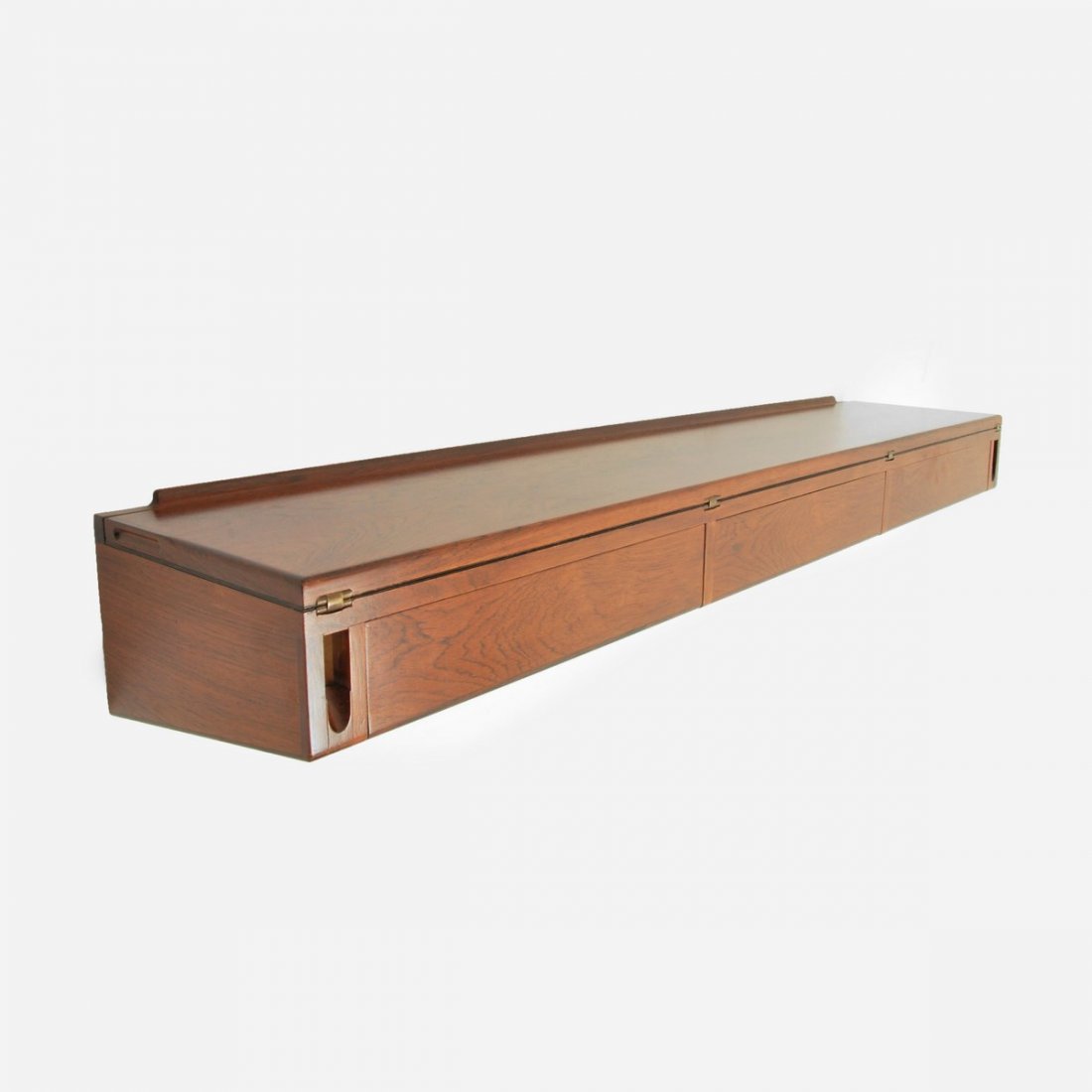 Arne Hovmand-Olsen Rosewood Wall Desk: Designer & Manufacturer: Arne Hovmand-Olsen Markings: marked Country of Origin & Materials: Denmark; rosewood Additional Information & Circa: Wall-mounted rosewood desk with three drawers and flip top