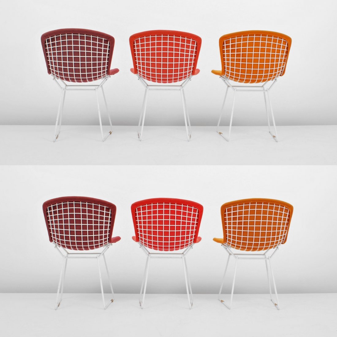 Harry Bertoia Chairs, Set of 6: Designer & Manufacturer: Harry Bertoia; Knoll Associates Markings: marked Country of Origin & Materials: USA; metal, upholstery Additional Information & Circa: Set of six dining/side chairs by Harry B