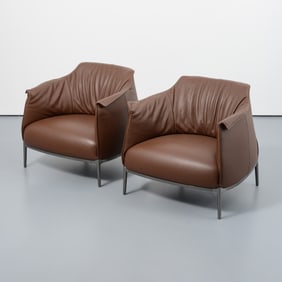 Pair of Jean-Marie Massaud ARCHIBALD Leather Lounge Chairs