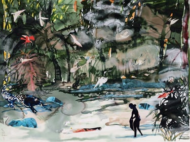 Romare Bearden EDEN Watercolor Painting & Collage