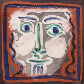 Pablo Picasso VISAGE AUX CHEVEUX BOUCLES Plaque, Madoura (A.R. 573)