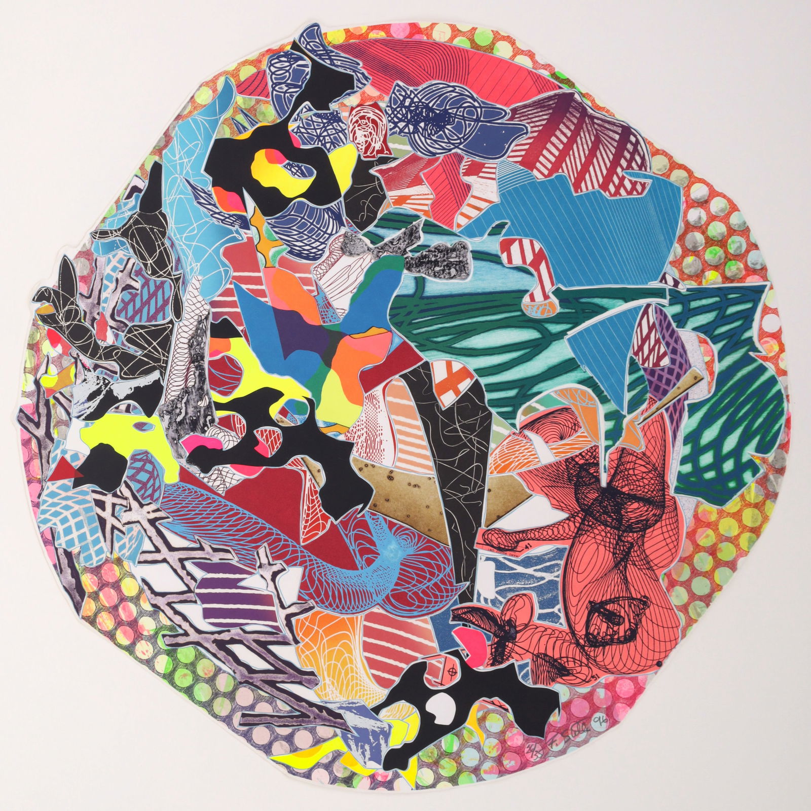 Frank Stella FATTIBURG Lithograph, 32.125"H: Artist/Designer; Manufacturer: Frank Stella (American, 1936-2024)Marking(s); notes: signed, blind stamp, marking(s); ed. 26/35; 1996Materials: color lithograph, screenprint,