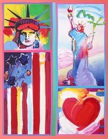 Peter Max 2 LIBERTIES (FLAG & HEART) Mixed Media