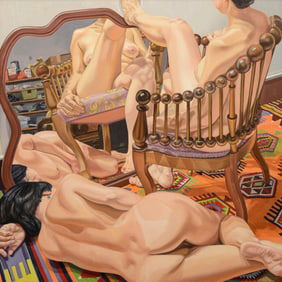 Philip Pearlstein TWO MODELS WITH HUNZINGER CHAIR AND MIRROR Painting