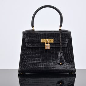 Hermes MINI KELLY SELLIER Gold, Diamond & Porosus Crocodile Handbag