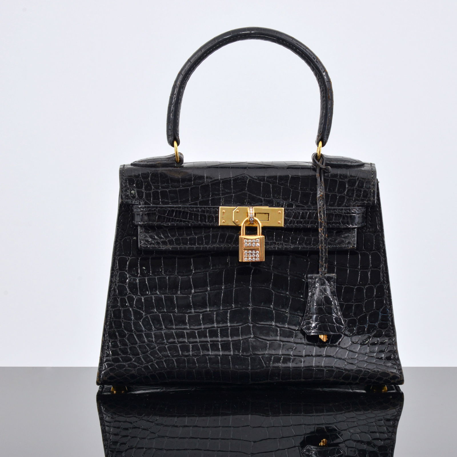 Hermes MINI KELLY SELLIER Gold, Diamond & Porosus Crocodile Handbag (1 of 14)