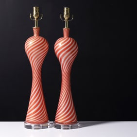 Rare Pair of Alfredo Barbini Lamps, Murano
