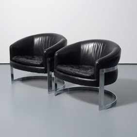 Pair of Barrel Back Lounge Chairs Attributed to Milo Baughman