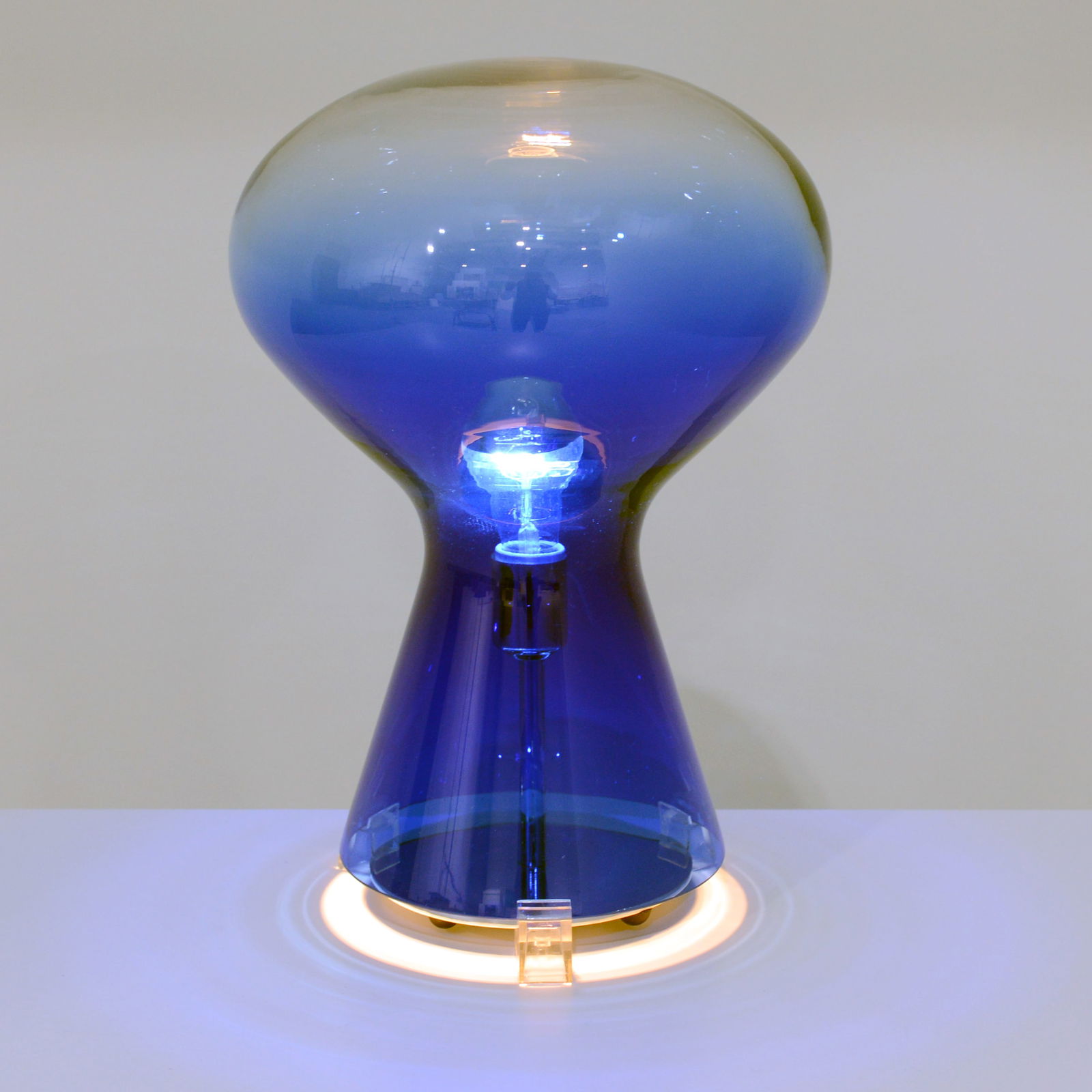 Karim Rashid SHROOM Table Lamp: Artist/Designer; Manufacturer: Karim Rashid (Egyptian/American, b. 1960); George Kovacs (USA)Marking(s); notes: George Kovacs label; 1999 (designed)Materials: glass, chr