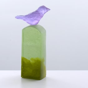 Pate de Verre Bird Sculpture, 9.25"H