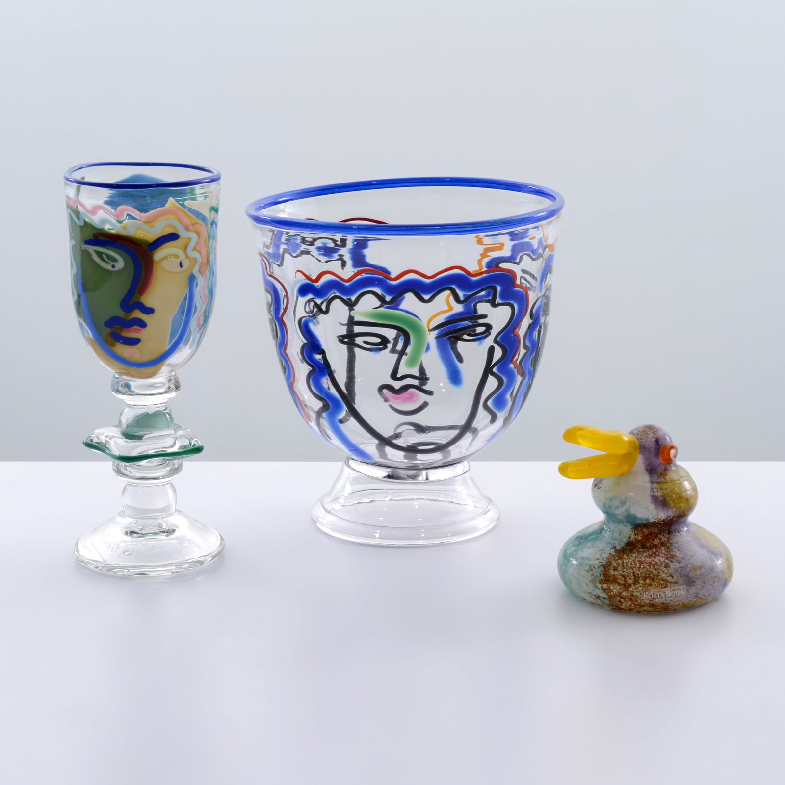 Vase, Goblet & Paperweight: Katherine & William Bernstein, Kjell Engman: Artist/Designer; Manufacturer: Katherine Bernstein (American, 20th Century), William Bernstein (American, 20th Century), Kjell Engman (Swedish, b. 1946); Kosta Boda (Sweden), Bernstein Glass