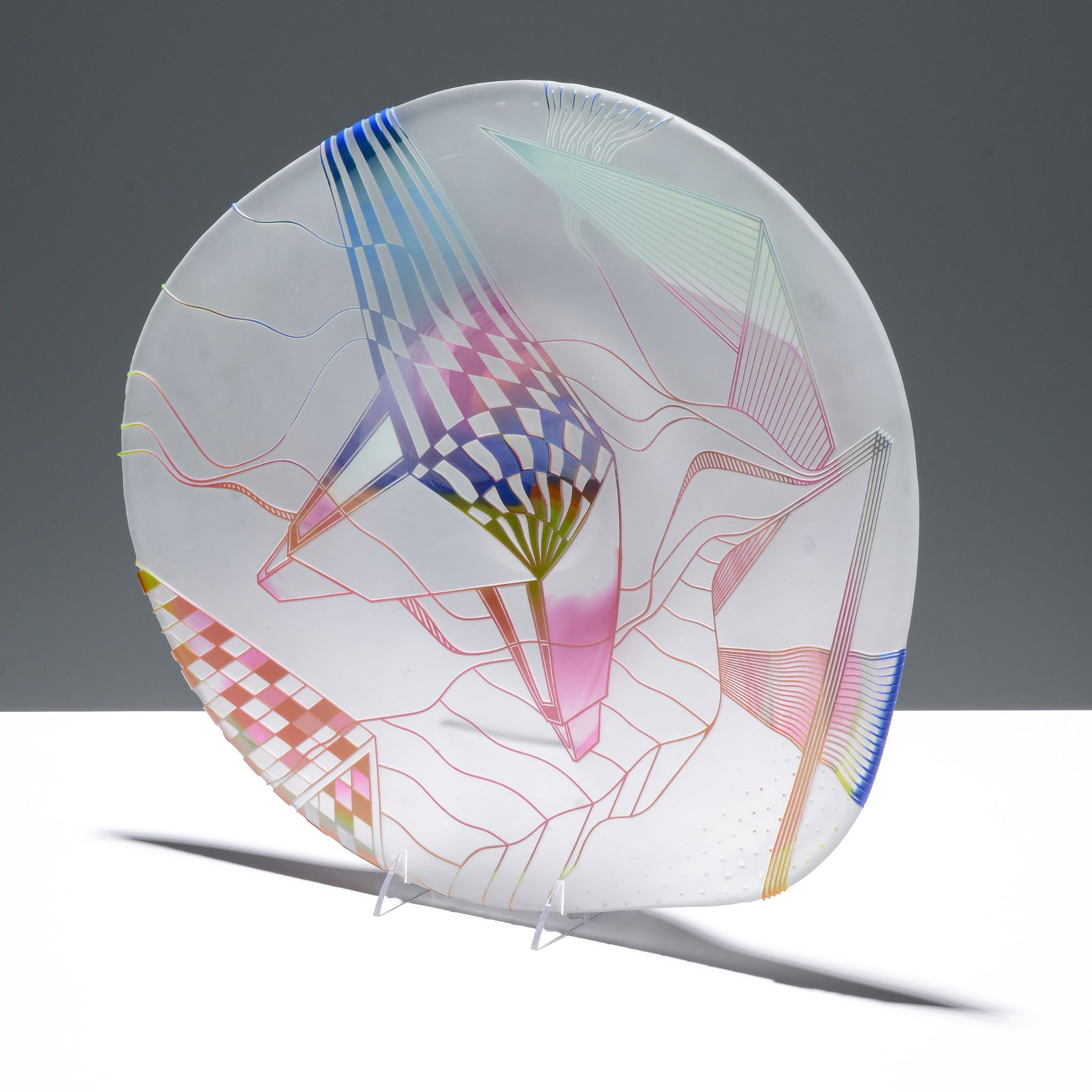 Large Stephen Hodder Charger / Bowl, 18"W: Artist/Designer; Manufacturer: Stephen Hodder (American, b. 1951)Marking(s); notes: signed; 1983Materials: glassDimensions (H, W, D): 2.