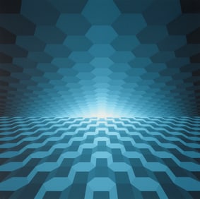 Yvaral Vasarely HORIZONTAL STRUCTURE BLUE Serigraph