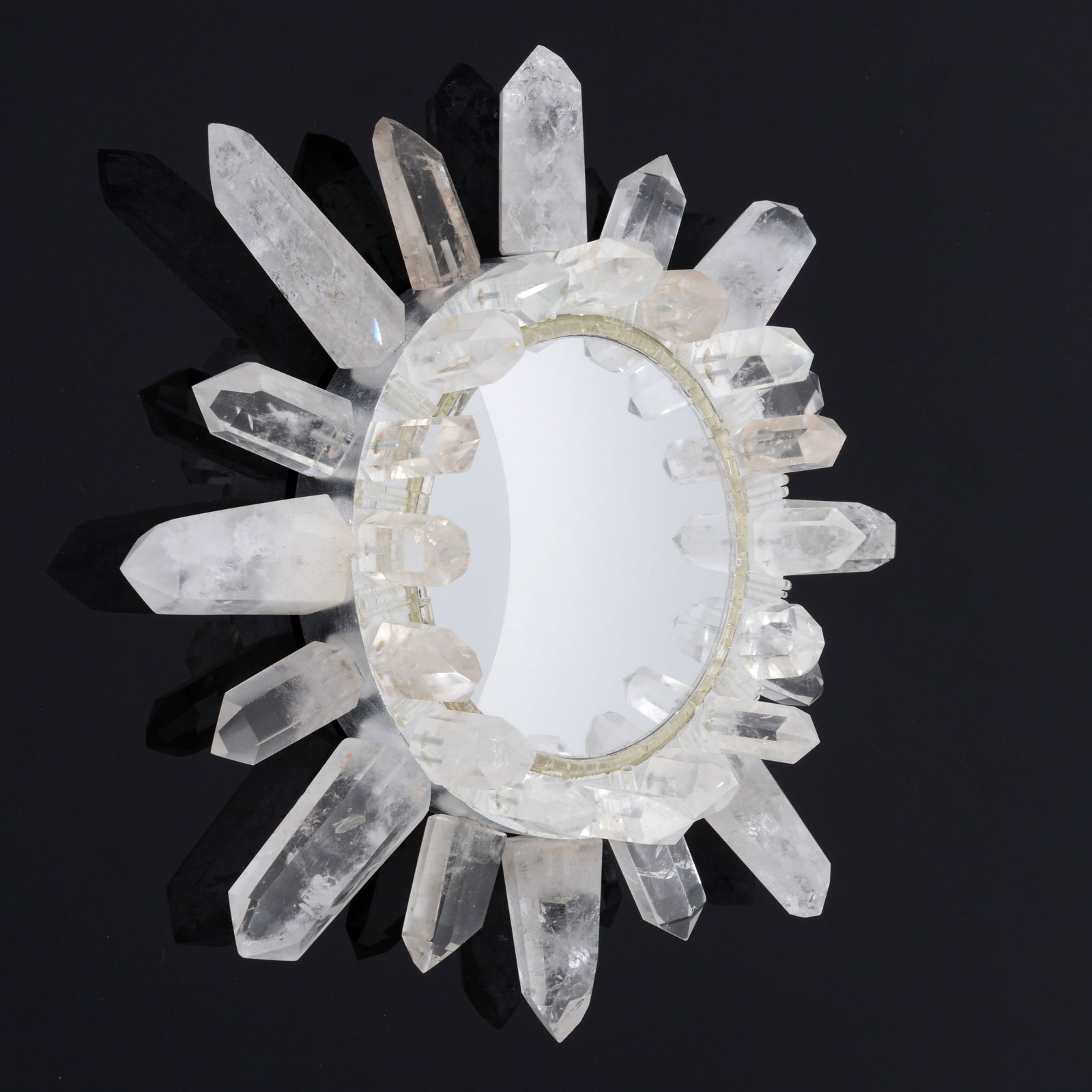 Mark Evans COMPASS STAR Mirror, 22"Dia: Artist/Designer; Manufacturer: Mark Evans (American, 20th Century)Marking(s); notes: signed, marking(s); 2023Materials: quartz crystal, convex mirror, glass, painte