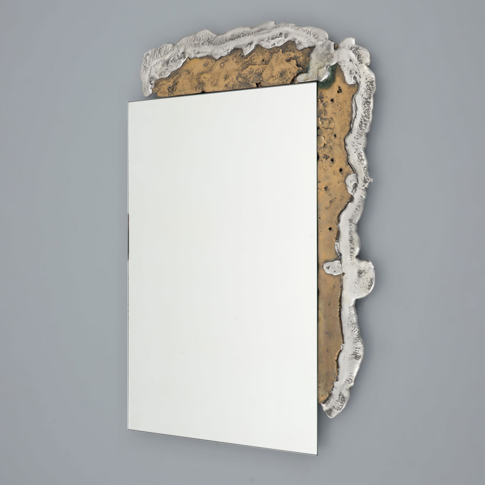 David Marshall Mirror & Bowl: Artist/Designer; Manufacturer: David Marshall (Scottish, b. 1942); Art3 Studio (Spain)Marking(s); notes: no marking(s) apparentMaterials: aluminum, brass, mirrorDime