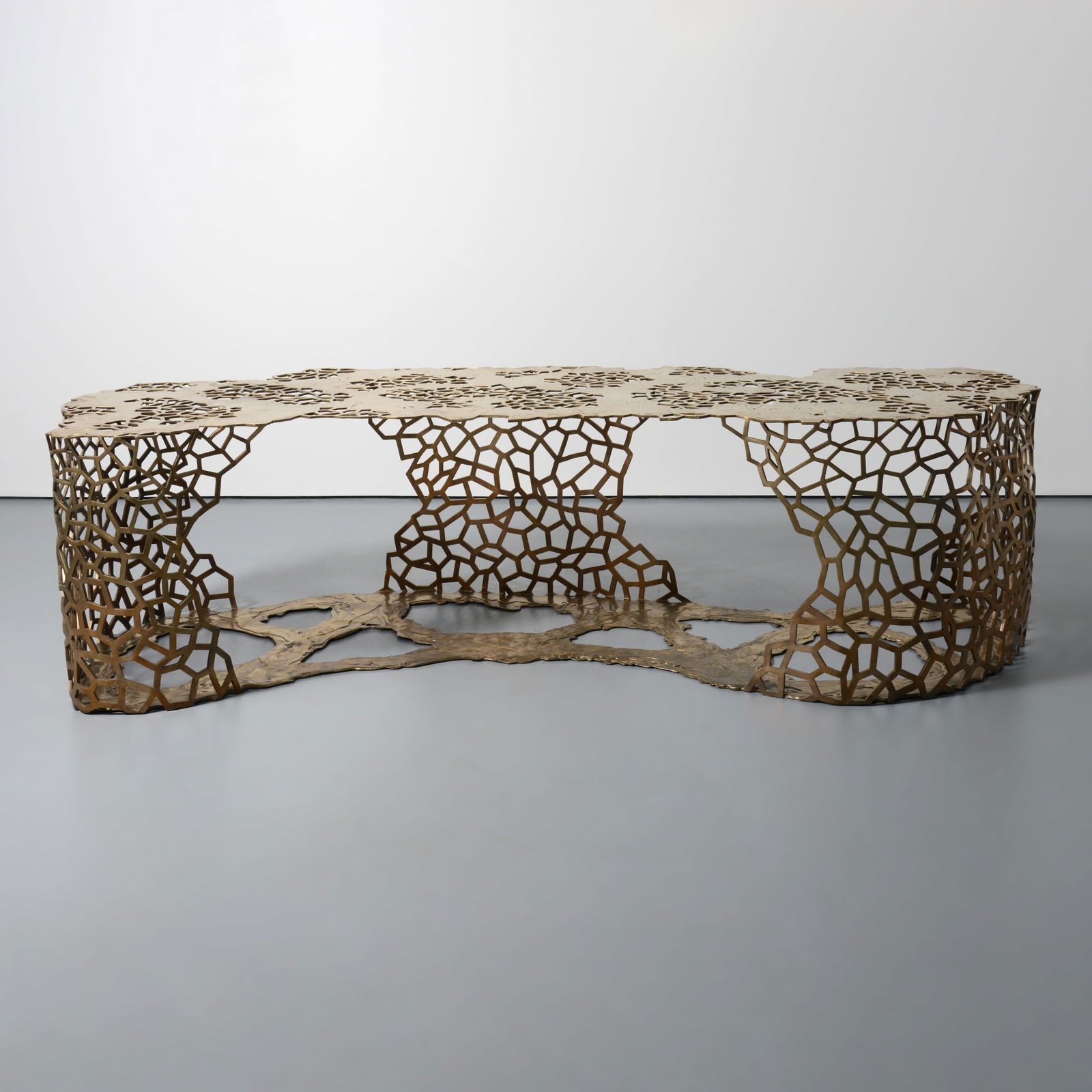 Monumental David Wiseman LATTICE RIBBON Custom Bronze Console Table, 118"W: Artist/Designer; Manufacturer: David Wiseman (American, b. 1981); David Wiseman Studio (USA)Marking(s); notes: no marking(s) apparent; 2017Materials: bron