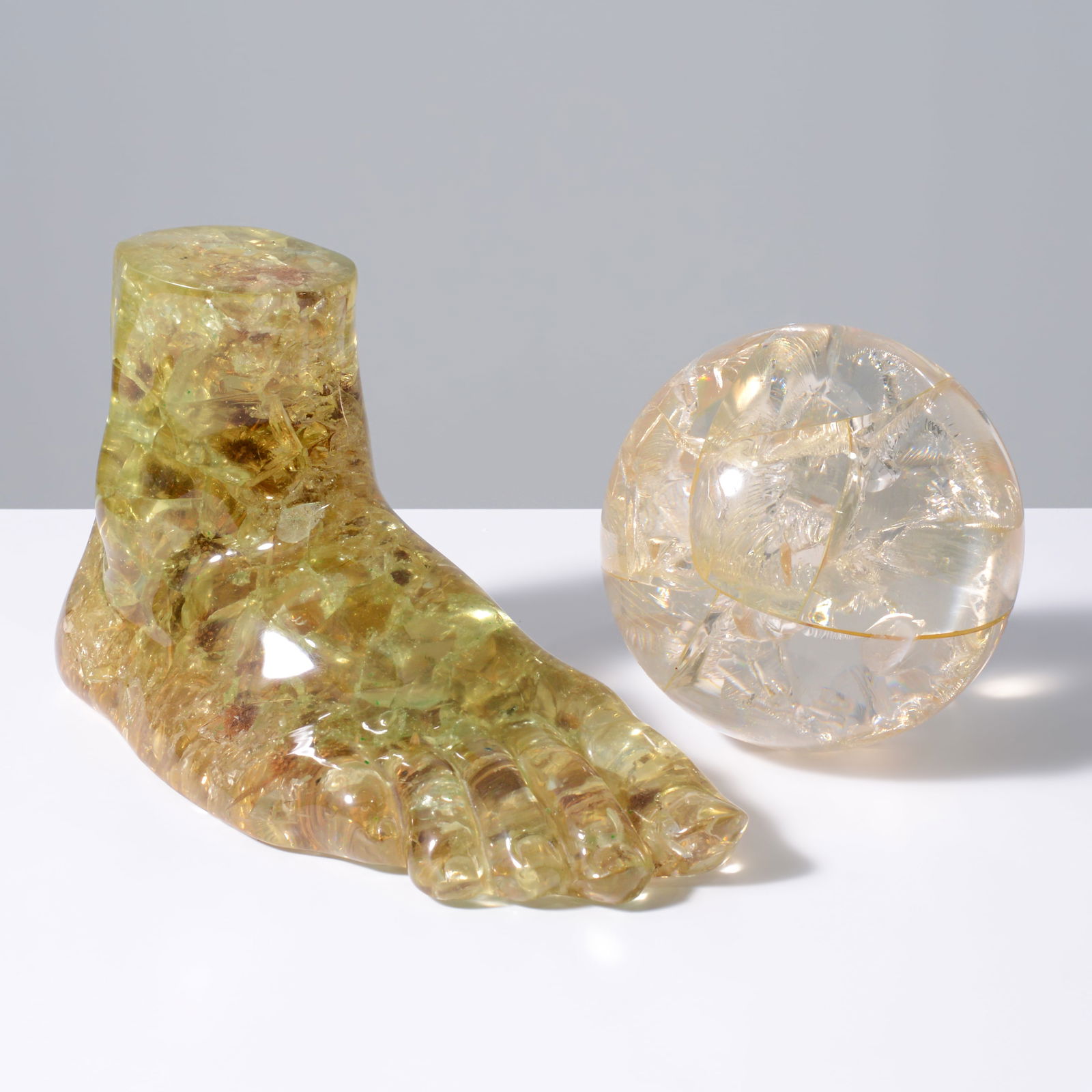 Large Foot & Ball Fractal Resin Sculptures, Manner of Pierre Giraudon: Artist/Designer; Manufacturer: Pierre Giraudon, manner ofMarking(s); notes: no marking(s) apparentMaterials: epoxy resin, organic materialDimensions (H, W,