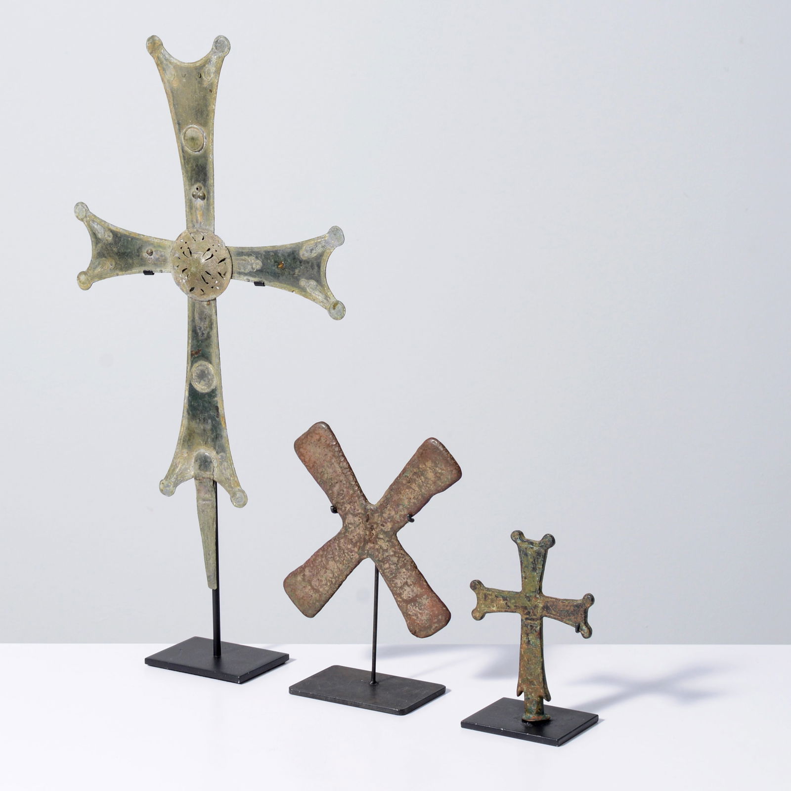 3 Bronze Crosses on Stands, 21.5"H (1 of 9)