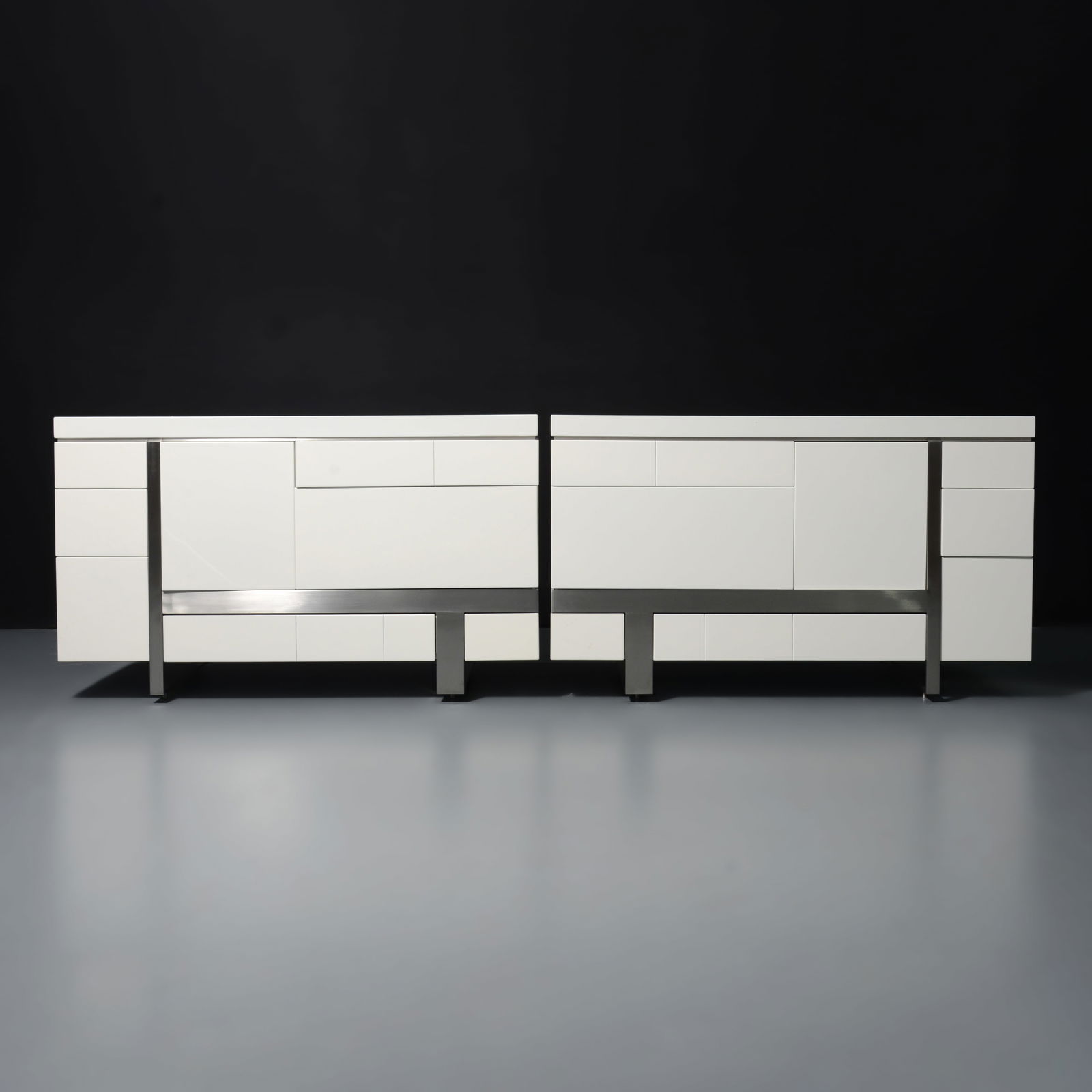 Pair of Custom Sally Sirkin Lewis Cabinets / Dressers: Artist/Designer; Manufacturer: Sally Sirkin Lewis (American, 20th Century); J. Robert Scott (USA)Marking(s); notes: J. Robert Scott/Sally Sirkin Lewis labelMaterials: 