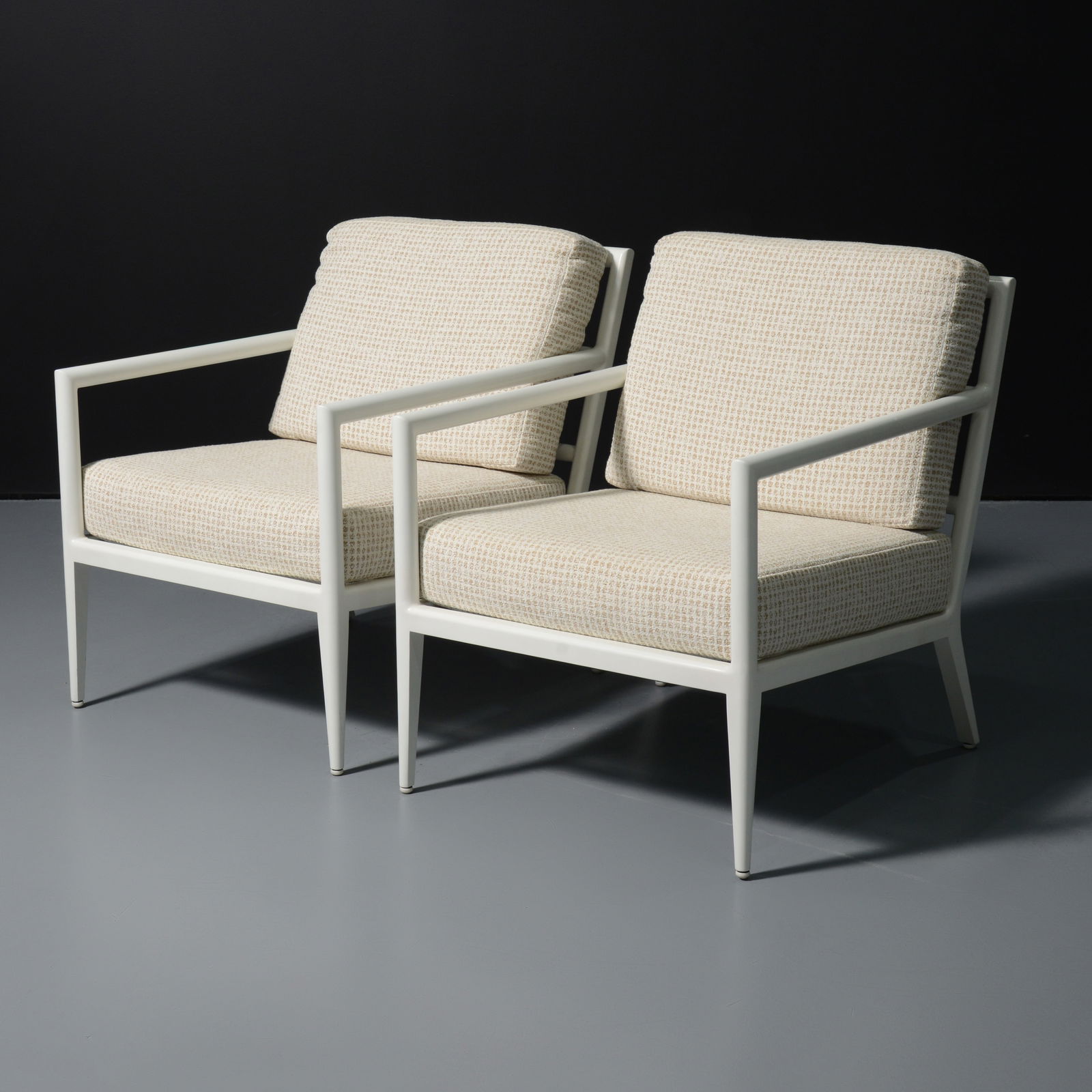 Pair of McKinnon & Harris DECAMP Lounge Chairs: Artist/Designer; Manufacturer: McKinnon & Harris (USA)Marking(s); notes: McKinnon & Harris plaqueMaterials: aluminum, upholsteryDimensions (H,