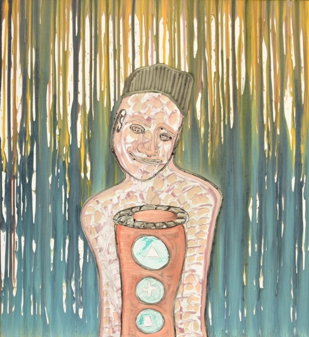 Large Robin Winters A MONTH IN SAN FRANCISCO Monotype, 47"H: Artist/Designer; Manufacturer: Robin Winters (American, b. 1950)Marking(s); notes: signed, blind stamp, EXP-RW-0189-10A, marking(s); 1989Materials: color monotypeDimensio